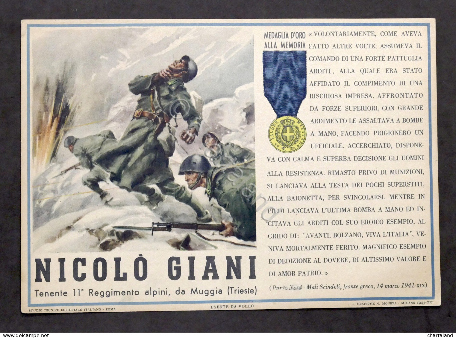 Militaria - Locandina Propaganda RSI - Medaglia D'Oro Nicolò Giani - 1943 - Documents