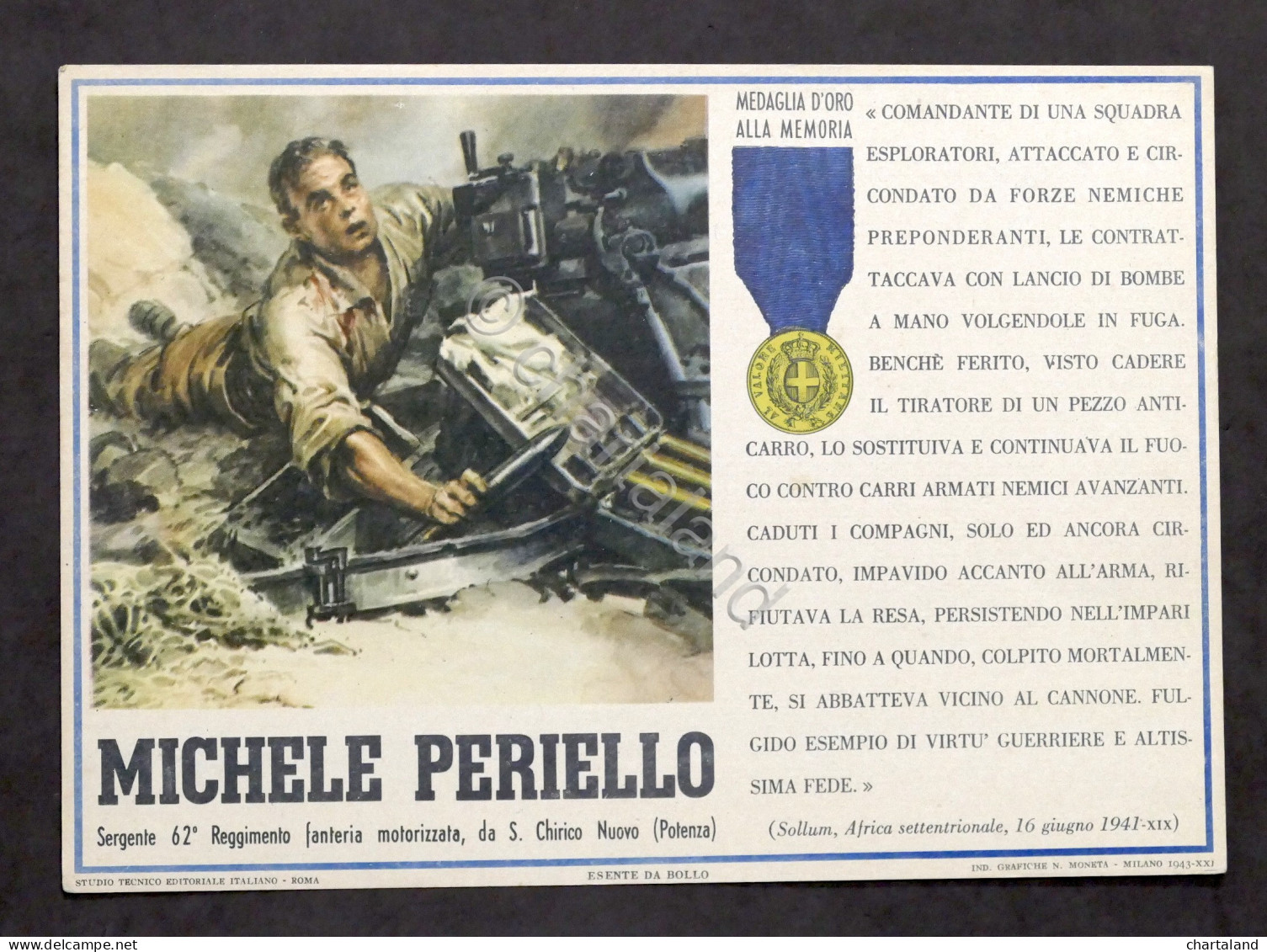 Militaria - Locandina Propaganda RSI - Medaglia D'Oro Michele Periello - 1943 - Documenti