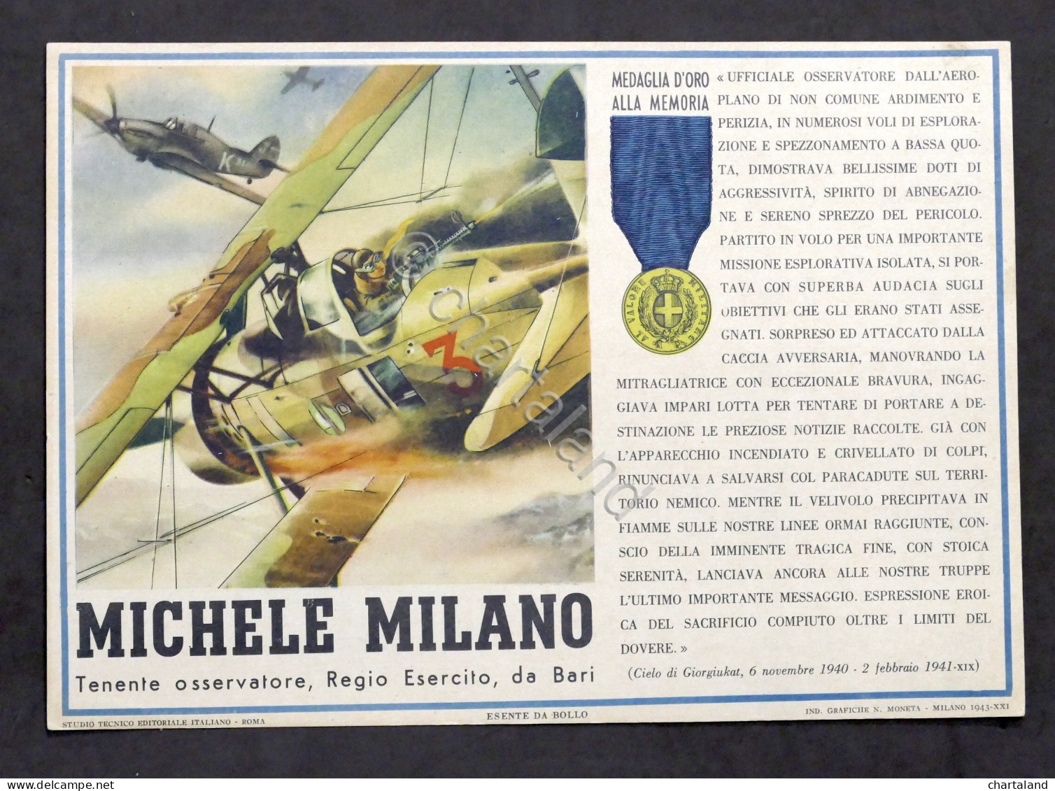 Militaria - Locandina Propaganda RSI - Medaglia D'Oro Michele Milano - 1943 - Documenti