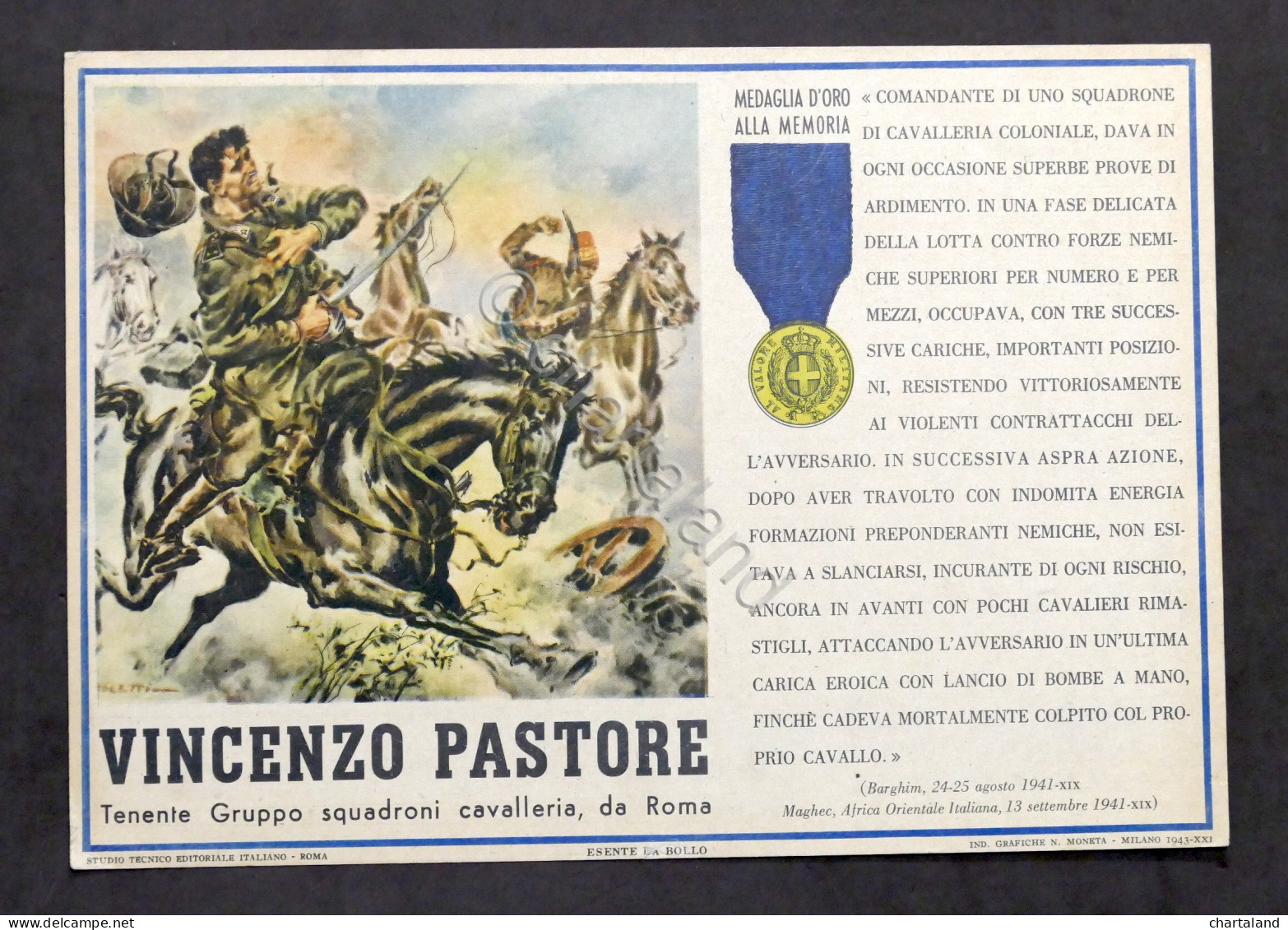 Militaria - Locandina Propaganda RSI - Medaglia D'Oro Vincenzo Pastore - 1943 - Documenti