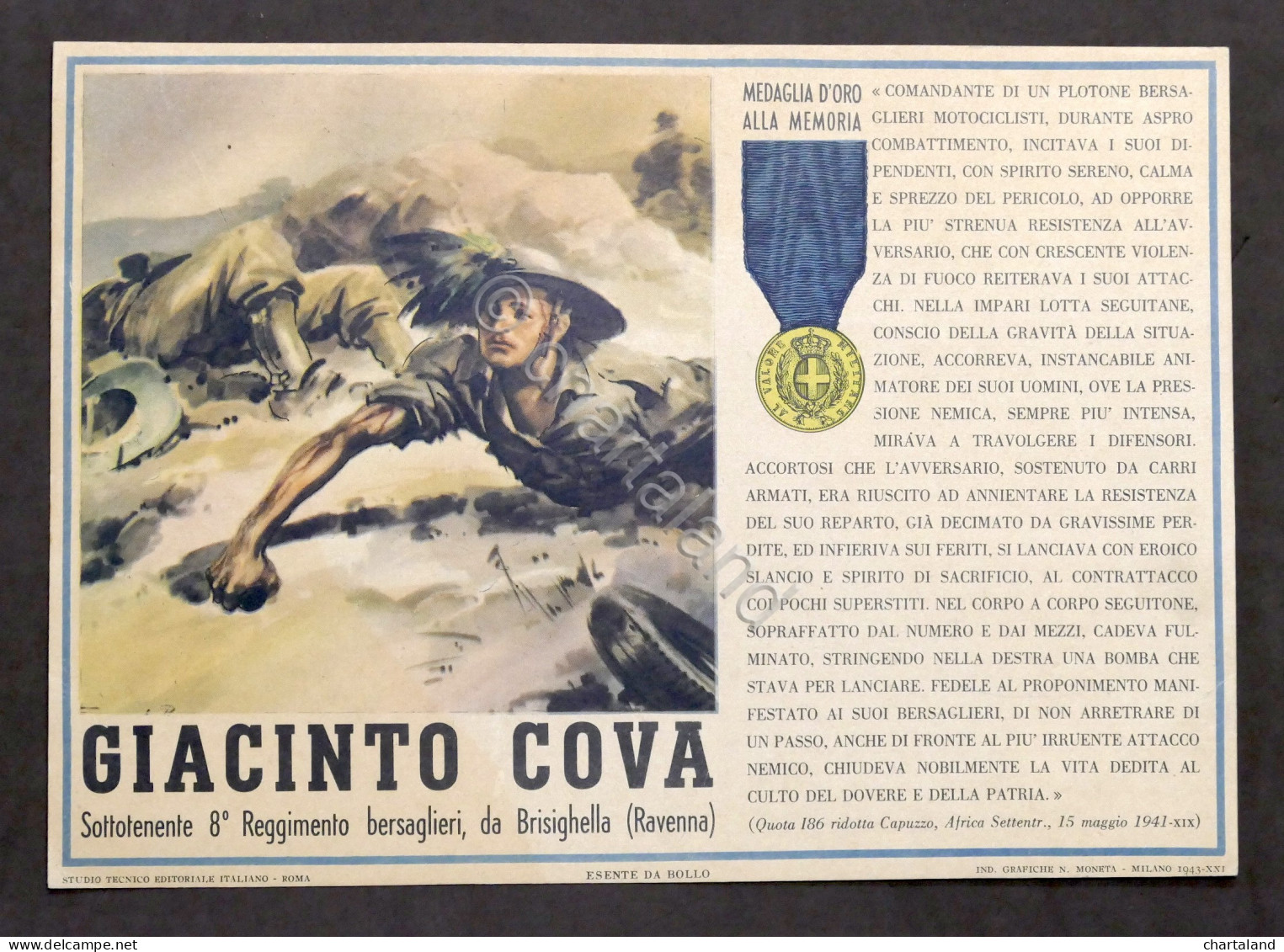 Militaria - Locandina Propaganda RSI - Medaglia D'Oro Giacinto Cova - 1943 - Documenti