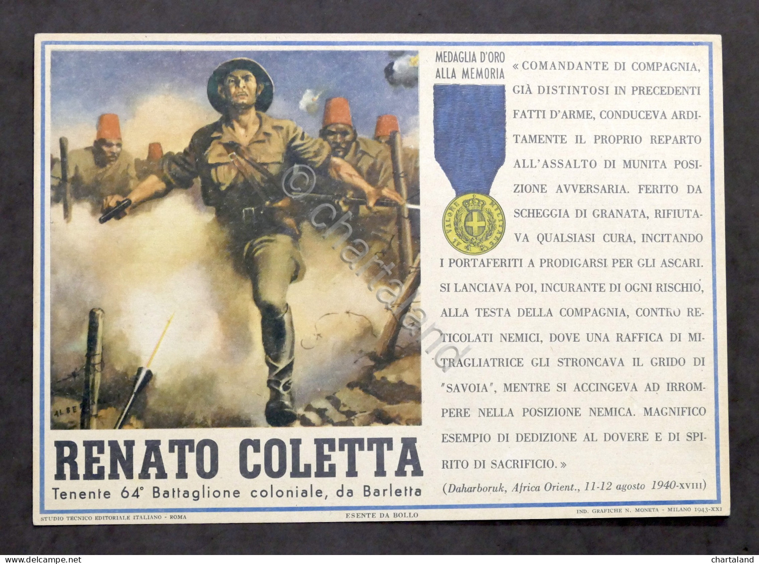 Militaria - Locandina Propaganda RSI - Medaglia D'Oro Renato Coletta - 1943 - Documenten