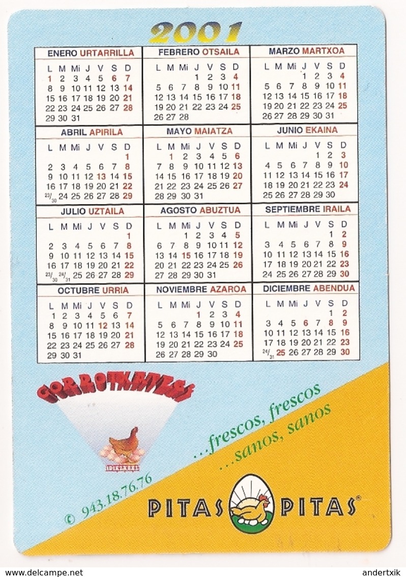 Calendario De Bolsillo, 2001, HUEVOS GORROTXATEGI - Tamaño Pequeño : 1991-00
