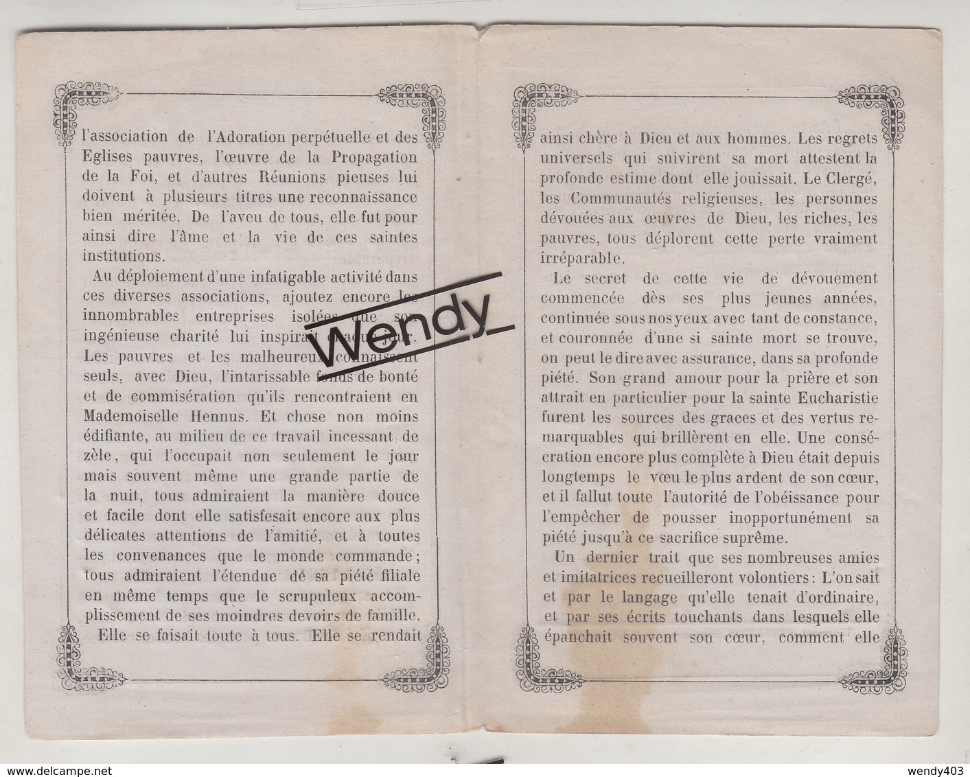 Tienen (devotieprentje Met Lithofoto Marie-Elisabeth Hennus, Prefette De La Congregation Des Dames De Tirlemont +1858) - Tienen