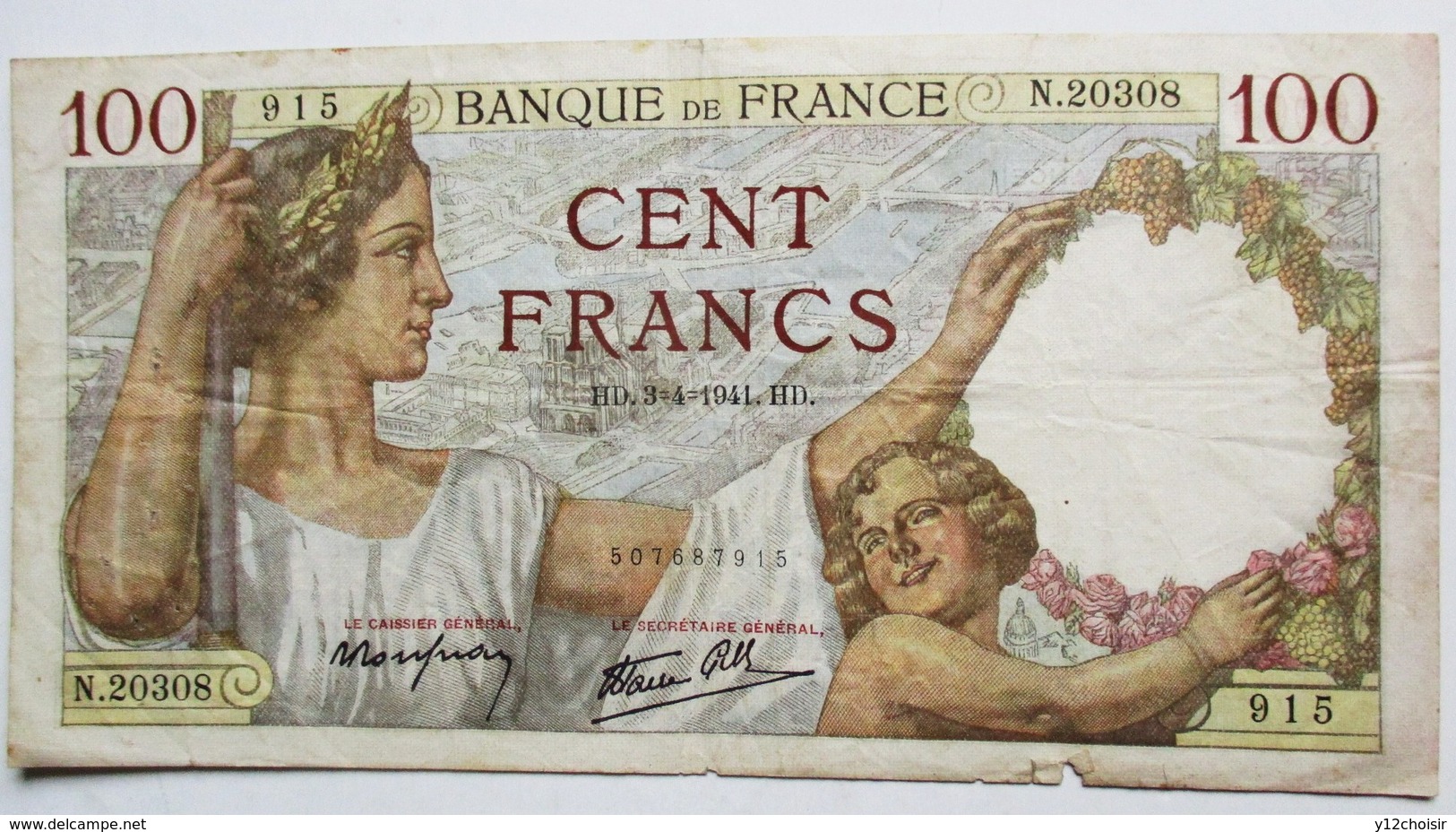 BILLET 100 CENT FRANCS 1941 SULLY  N.20308  915 - 100 F 1939-1942 ''Sully''