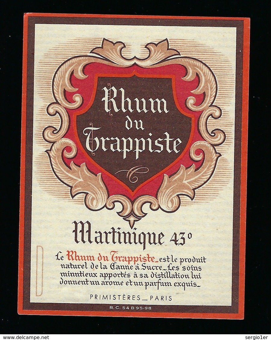 Ancienne Etiquette  Rhum  Du Trappiste Martinique 43°  Primistères Paris - Rhum