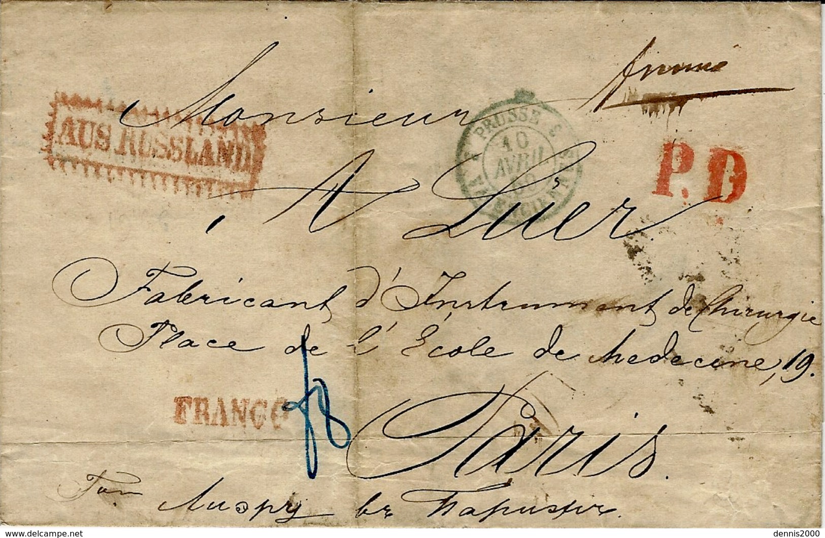 1859- Letter From KIEFF  To Paris ( France ) FRANCO + P.D. Red + AUSS RUSSLAND - Ukraine