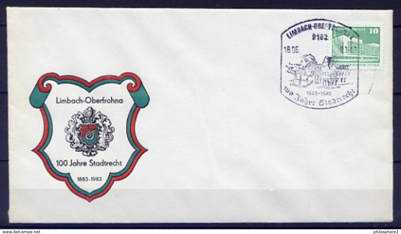DDR 100 Jahre Stadtrecht Limbach-Oberfrohna 1983  (B142) - Briefomslagen - Gebruikt