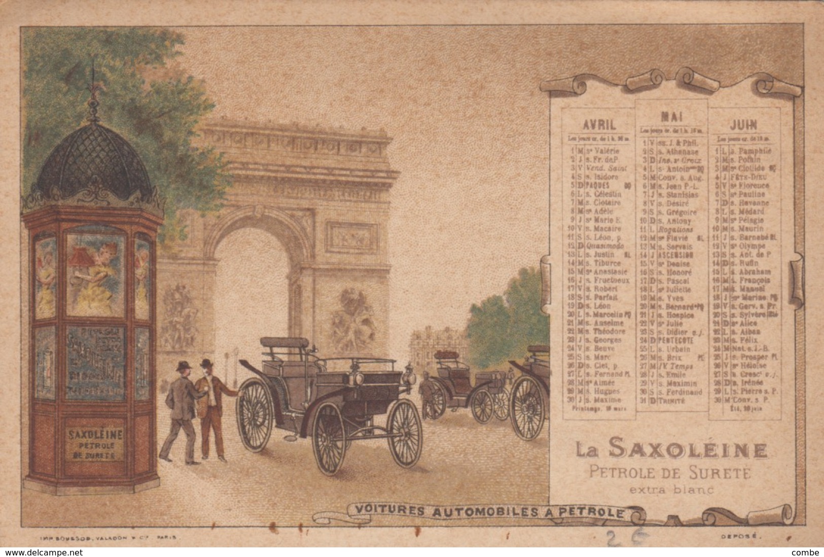 CARTE PUBLICITE LA SAXOLEINE PETROLE DE SURETE EXTRA BLANC POUR VOITURES AUTOMOBILES A PETROLE. CALENDRIER /    3 - Autres & Non Classés