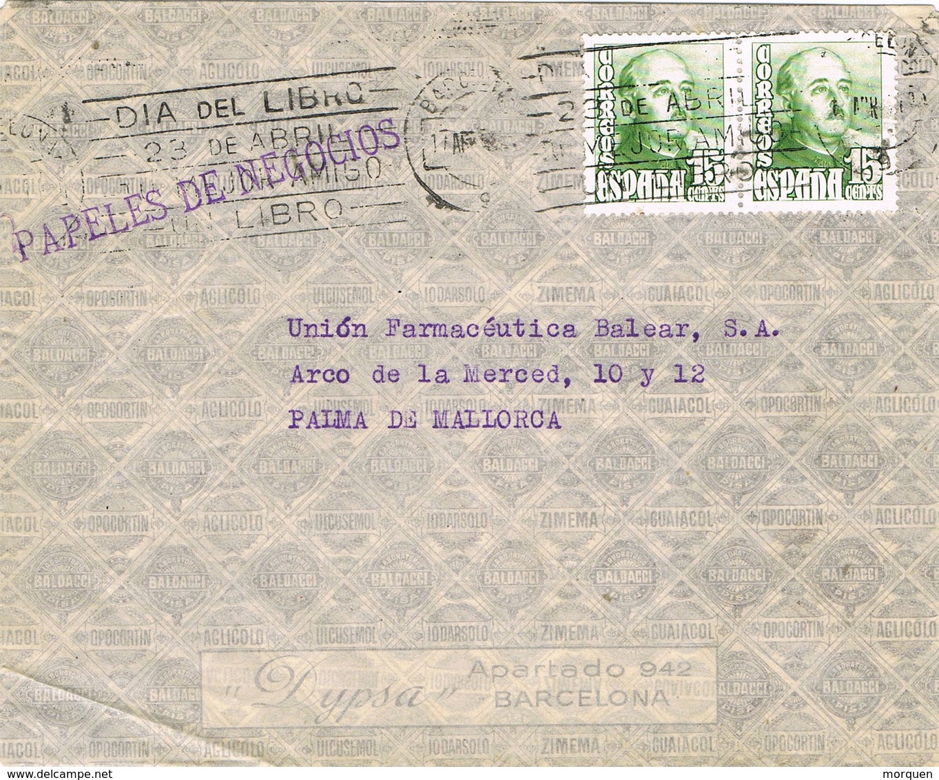 31104. Carta BARCELONA 1951. Papeles De NEGOCIO. Rodillo Dia Libro 1951 - Cartas & Documentos
