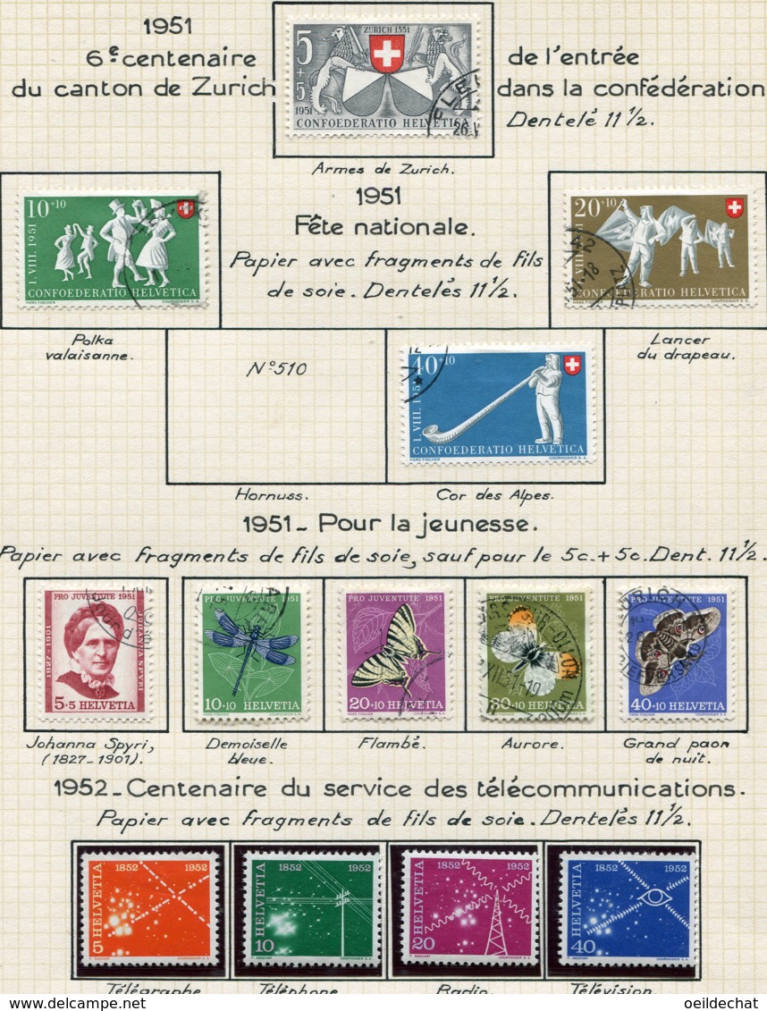 10665 SUISSE  Collection Vendue Par Page  °  Pour La Jeunesse Et Fête Nationale    1951-52  TB/TTB - Lotes/Colecciones