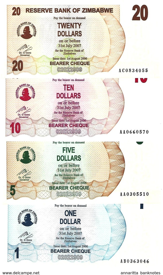 ZIMBABWE 1 5 10 20 DOLLARS 2006 P.37-40 UNC SET [ZW128a-131a] - Zimbabwe