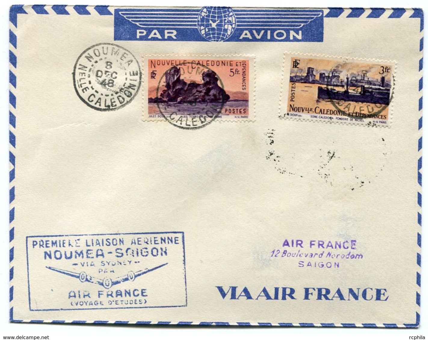 RC 11041 Nelle CALEDONIE 1948 LETTRE 1er VOL NOUMÉA - SAIGON INDOCHINE FFC - Briefe U. Dokumente