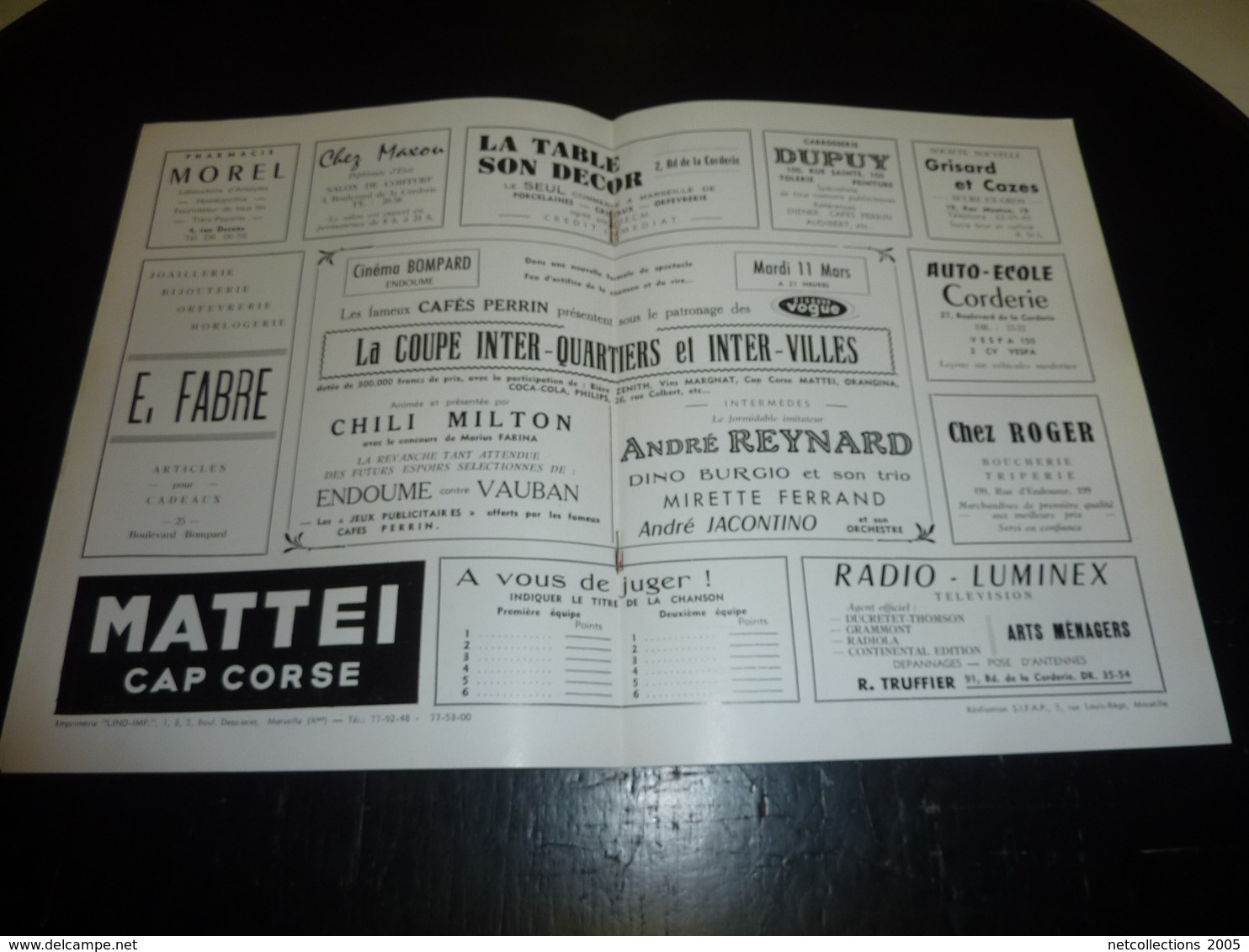 CINEMA BOMPARD (Bompard-Endoume) PROGRAMME DEPLIANT PUBLICITAIRE - BELLE PUBLICITE CAFE PERRIN 1960 - MARSEILLE (AD) - Cinema Advertisement