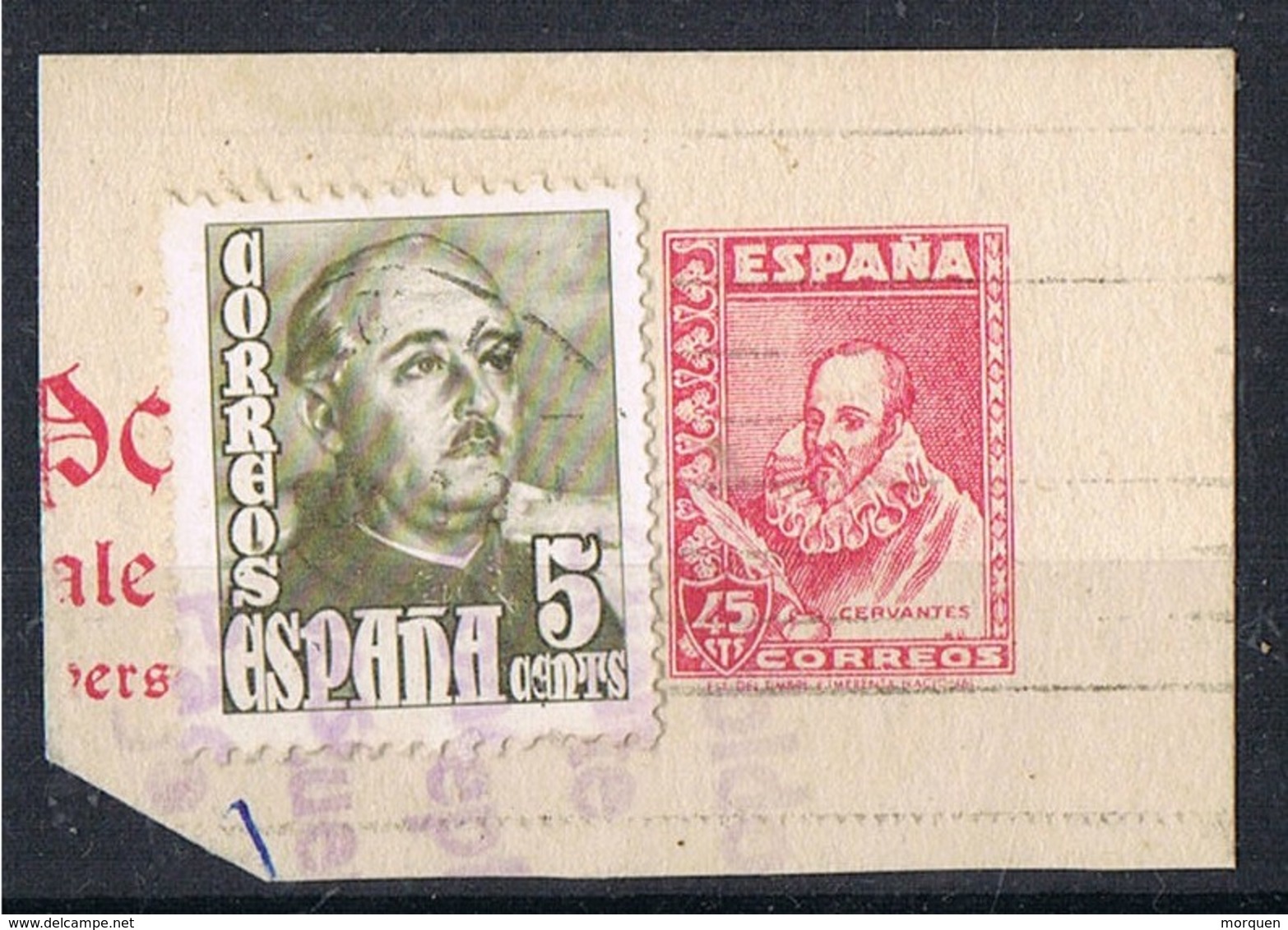31107. Fragmento Entero Postal EP 84, Cervantes 45 Cts. Tampon Dorso SEGOVIA - 1931-....