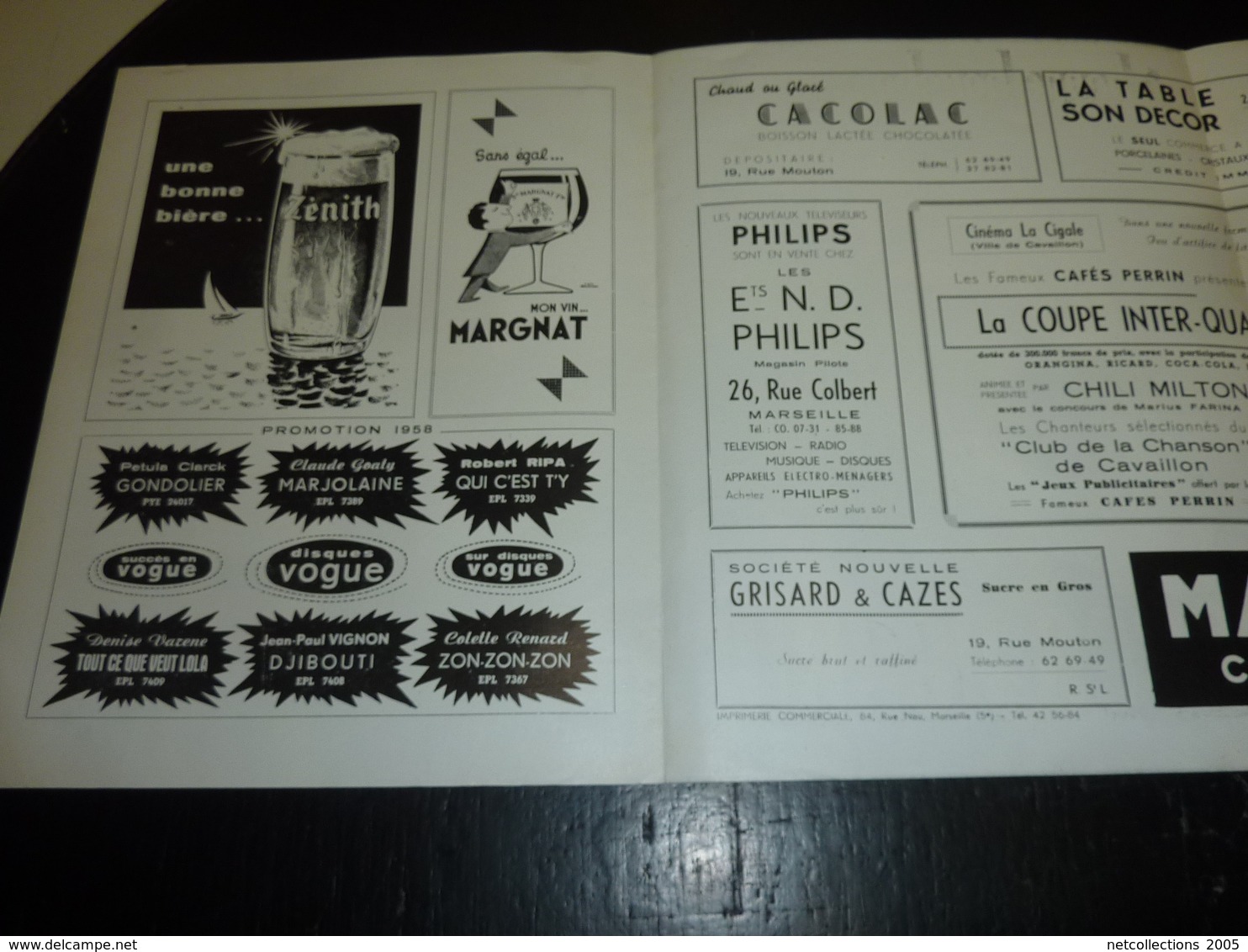 CINEMA LA CIGALE (VILLE DE CAVAILLON) PROGRAMME DEPLIANT PUBLICITAIRE -BELLE PUBLICITE CAFE PERRIN 1958 (AD) - Werbetrailer