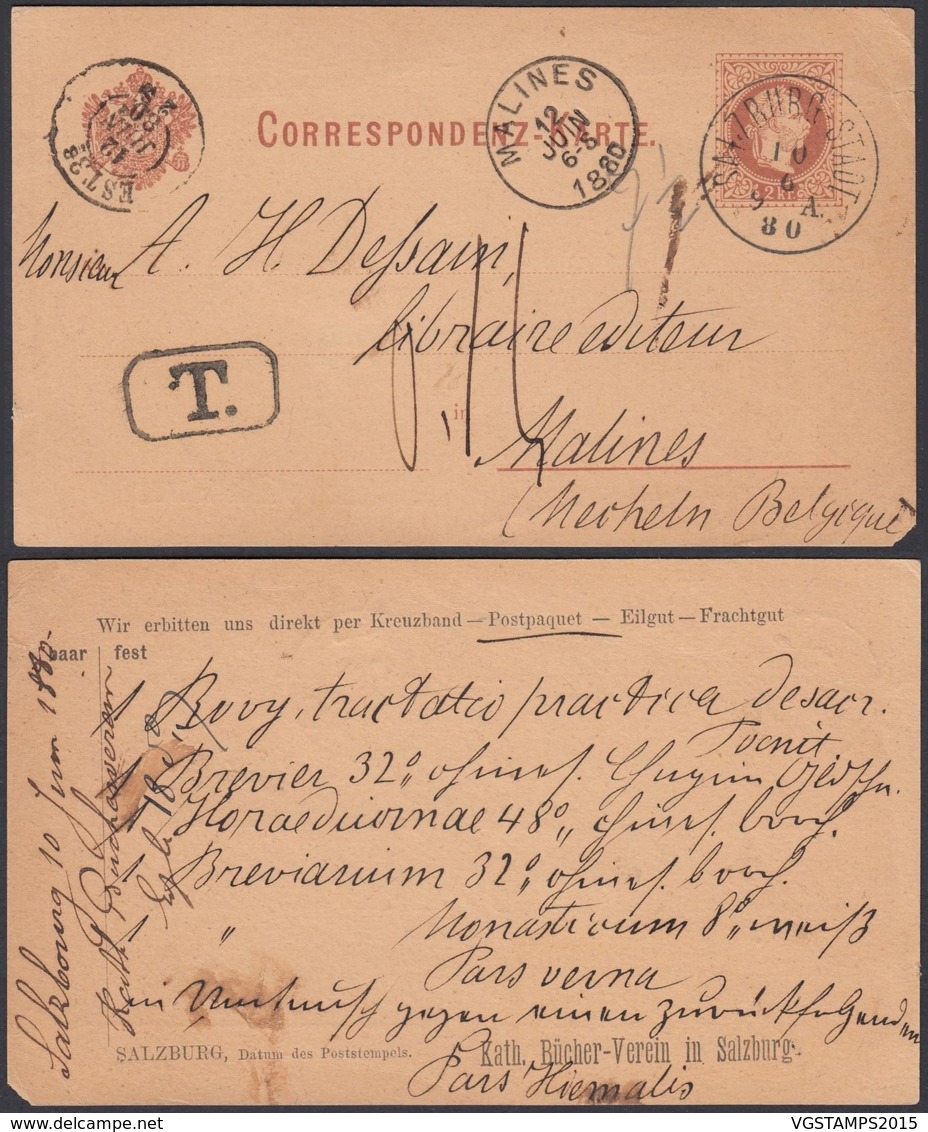 AUTRICHE Salzburg Vers Malines AMBULANT EST 3B Double Cercle 12/07/1880 (DD) DC-1288 - Postcards 1871-1909