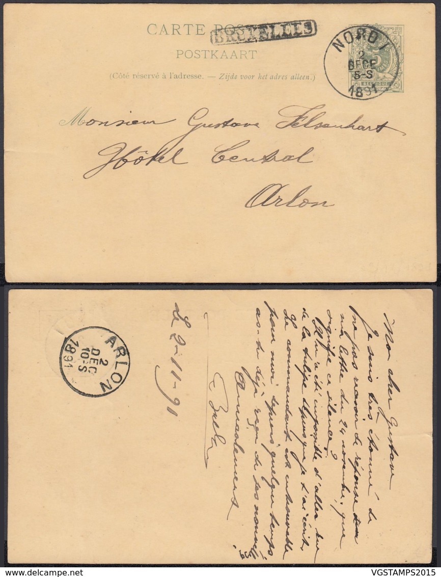 BELGIQUE EP 5c VERT  AMBULANT NORD 1 Du 02/12/1891 + BRUXELLES Encadre (DD) DC-1300 - Postcards 1871-1909