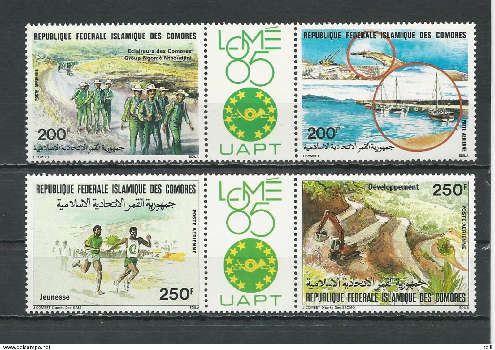 COMORES Scott C146a, C151a Yvert PA211-PA212, PA217-PA218 (4) ** Cote 12,75 $ 1985 - Comores (1975-...)