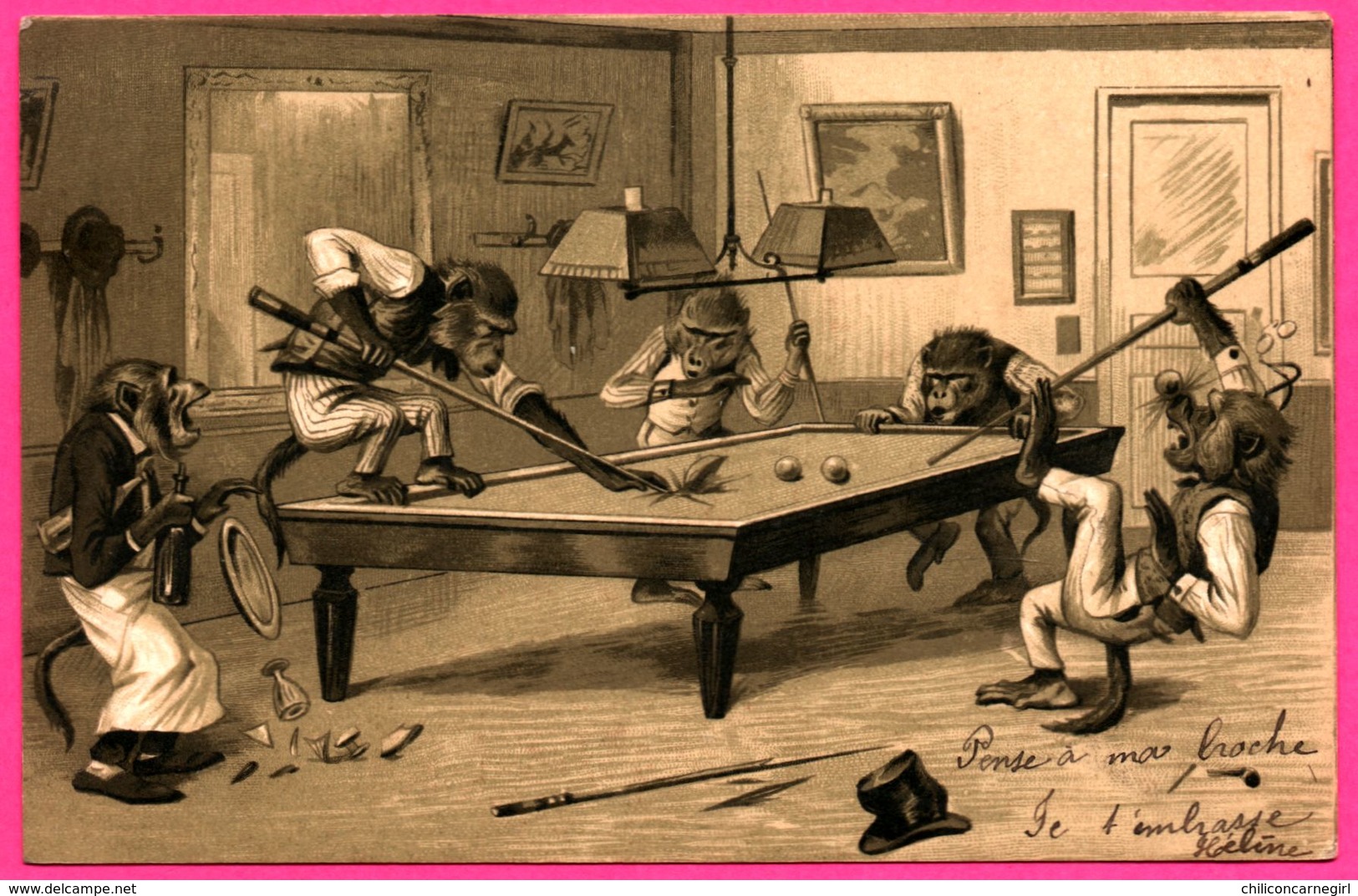 Cpa - Singes Humanisés Jouant Au Billard - Monkey - Singe Humanisé - Anthropomorphisme - Edit. KOPAL - 1903 - Sonstige & Ohne Zuordnung