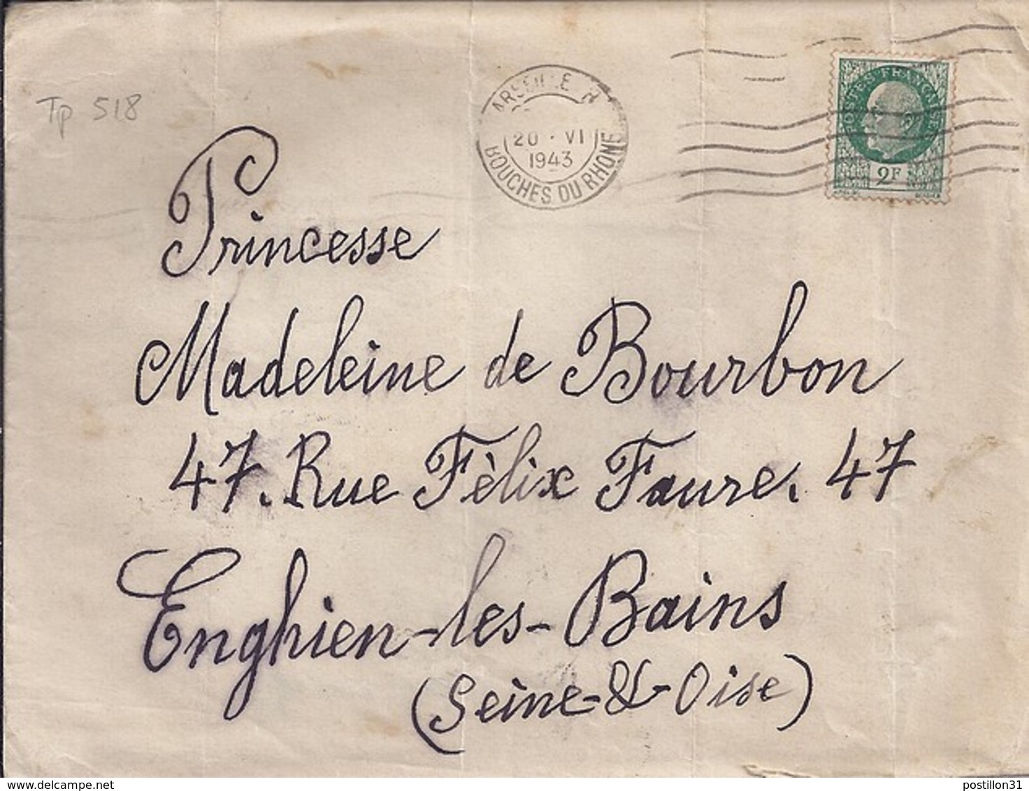 TP N° 518 SUR LETTRE DE 1943 - 1941-42 Pétain