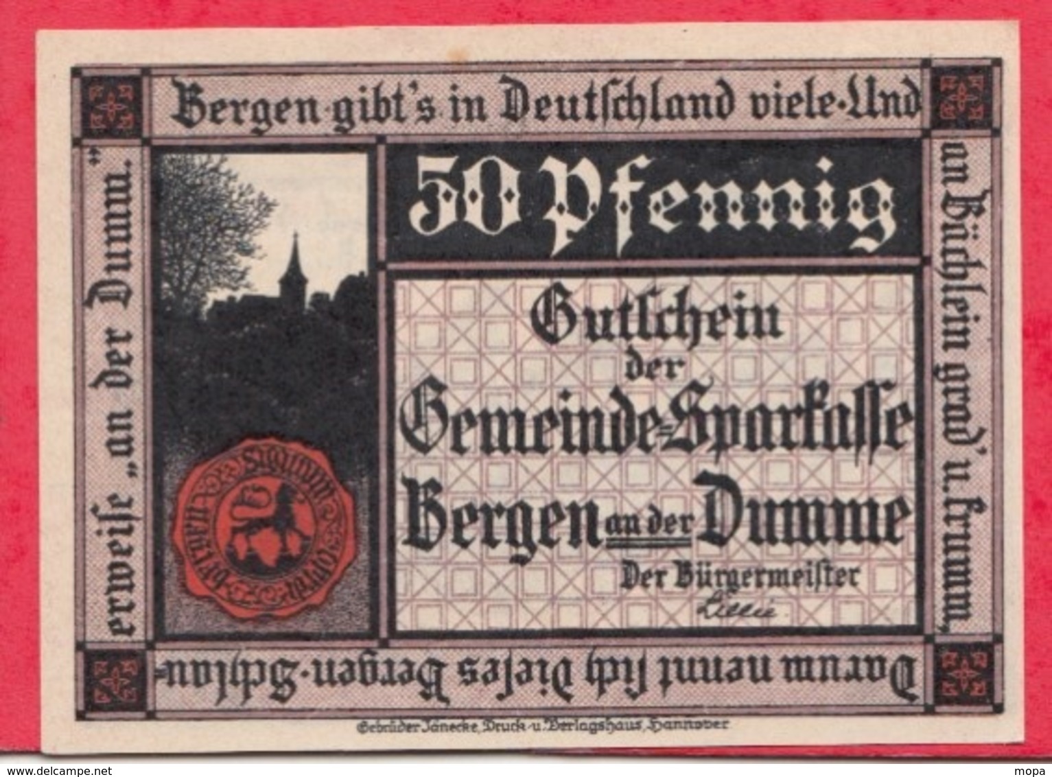 Allemagne 1 Notgeld De 50 Pfenning Stadt Bergen (RARE) Dans L 'état  N °2891 - Collections