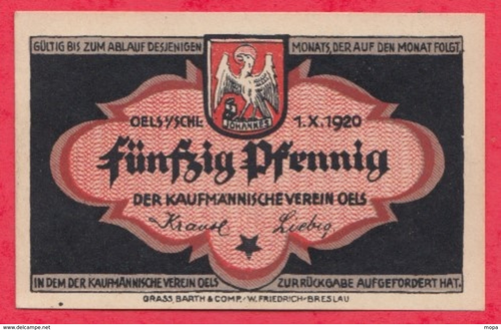 Allemagne 1 Notgeld De 50 Pfenning Stadt Oels (Olesnica -Silésie -Pologne) (RARE) Dans L 'état  N °2895 - Collections