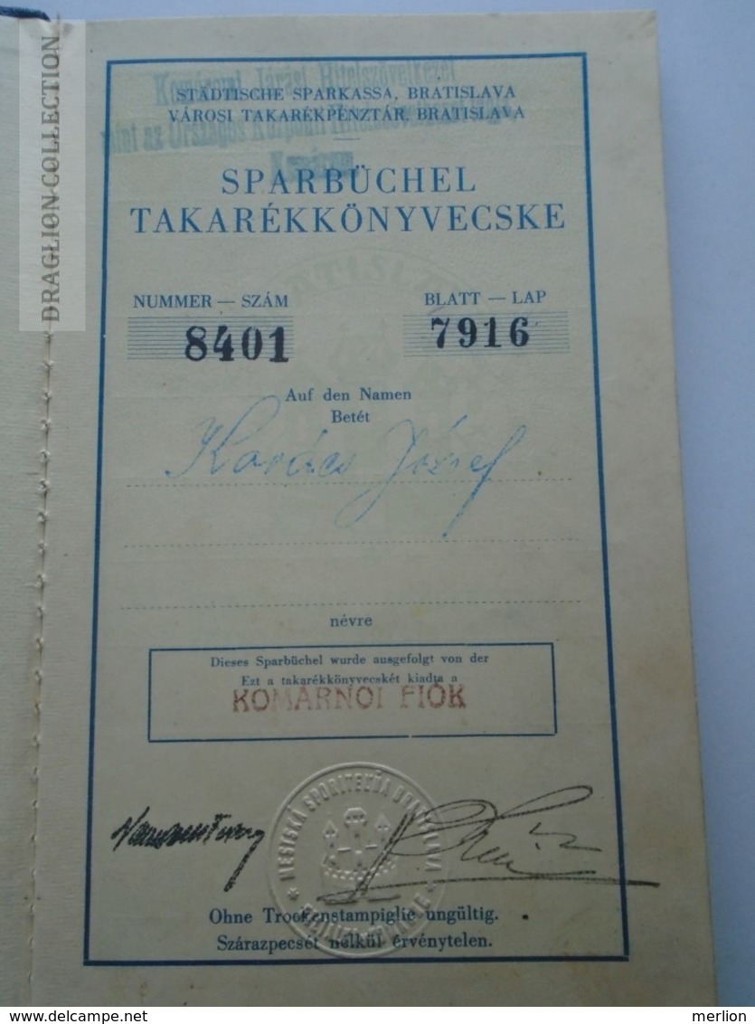 ZA149.15  Bratislava Slovakia  1939 - Städtische Sparkassa -Városi Takarékpénztár Sparkassabüchel  Komárom Komarno - Chèques & Chèques De Voyage