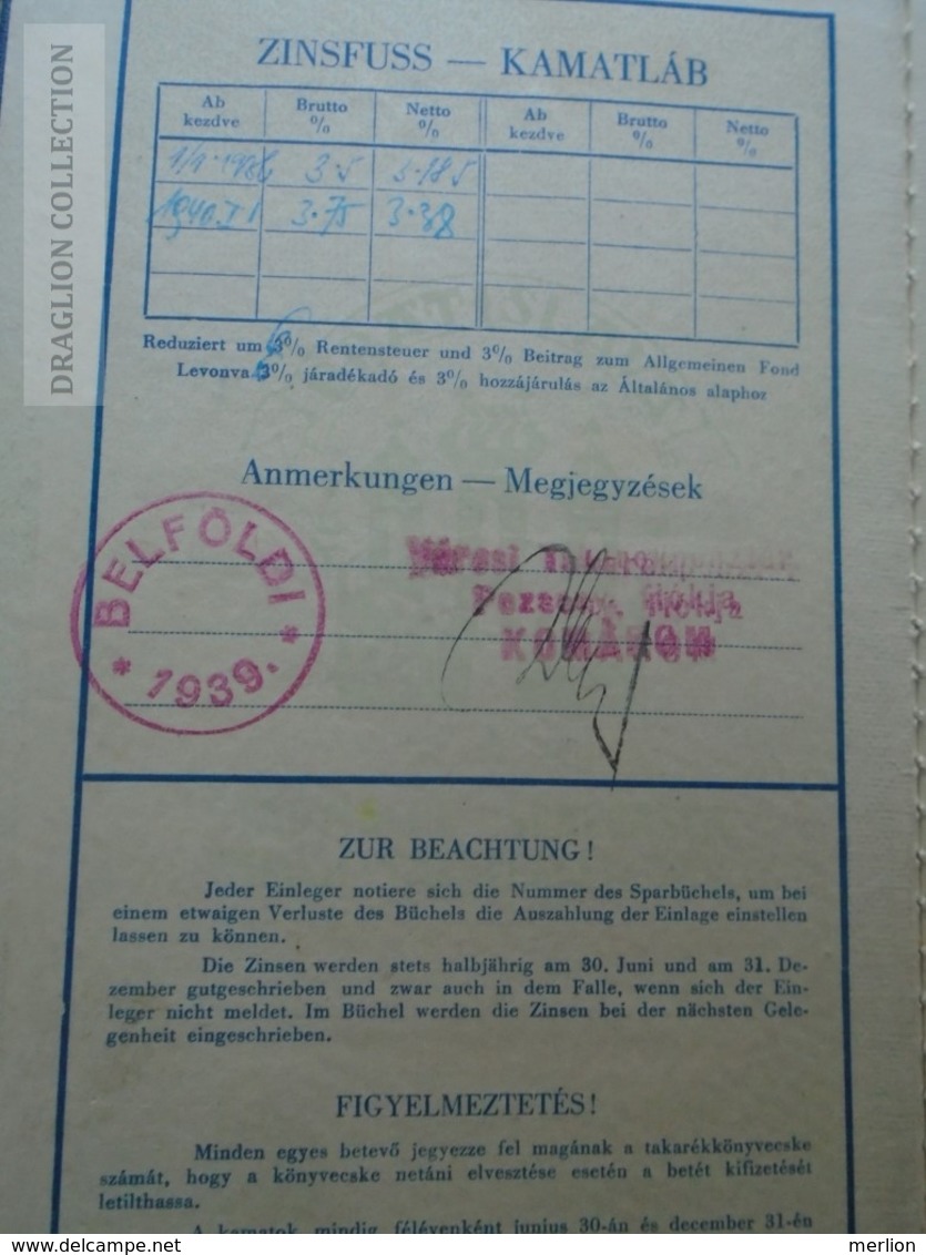 ZA149.15  Bratislava Slovakia  1939 - Städtische Sparkassa -Városi Takarékpénztár Sparkassabüchel  Komárom Komarno - Chèques & Chèques De Voyage