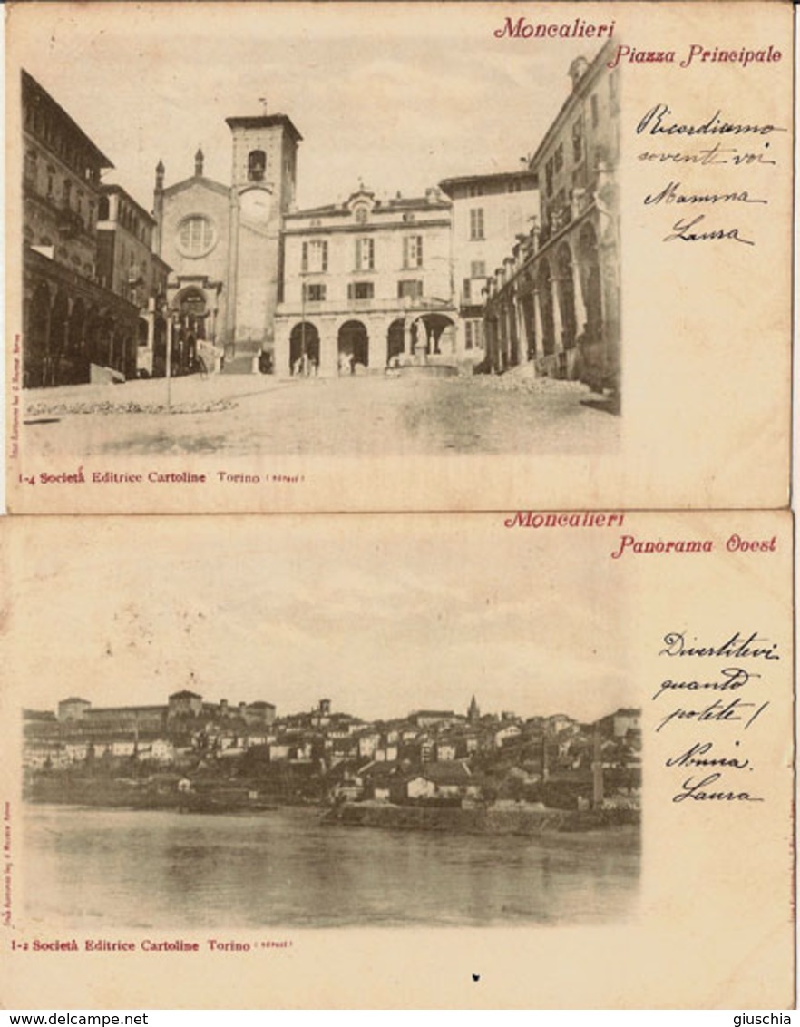 (C).Moncalieri(TO).Lotto 2 Antiche Cartoline.F.to Piccolo.Viaggiate Nel 1901 (c18) - Moncalieri