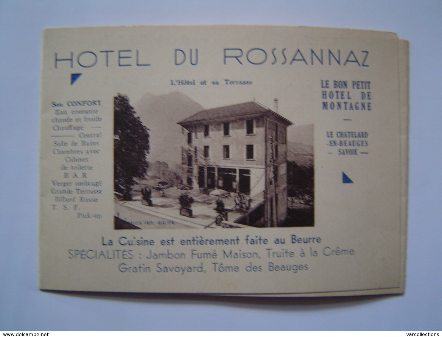 DEPLIANT Ancien : PUBLICITE HOTEL DU ROSSANNAZ / LE CHATELARD EN BEAUGES / SAVOIE - Publicités