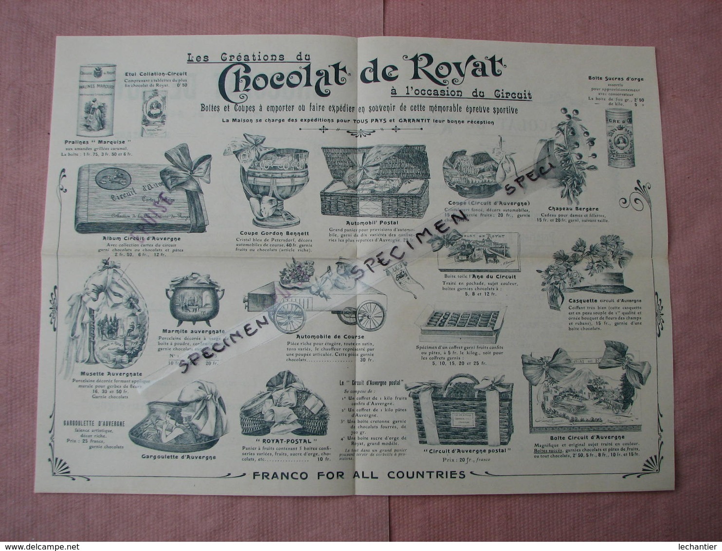 Chocolat De Royat  1902 Catalogue "souvenirs Circuits D'Auvergne Course Gordon Bennett - Chocolat