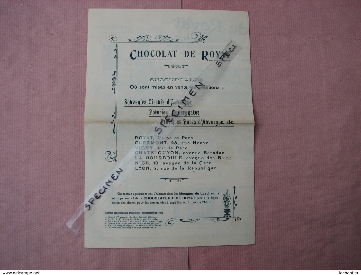 Chocolat De Royat  1902 Catalogue "souvenirs Circuits D'Auvergne Course Gordon Bennett - Chocolat