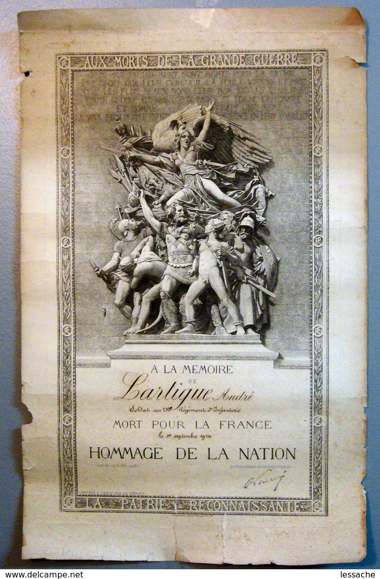 Hommage De La Nation, Mort Pour La France - Diplômes & Bulletins Scolaires