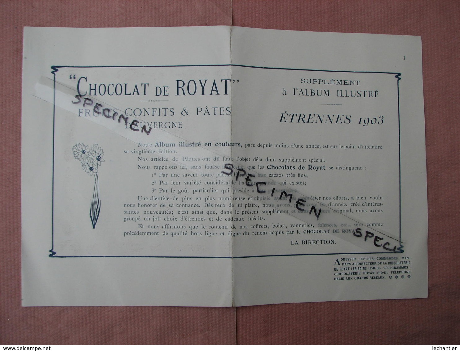 Chocolat De Royat  1903 Superbe Catalogue Etrennes Clichés Couleur + Doc Cadeaux De Paques TBE - Chocolat