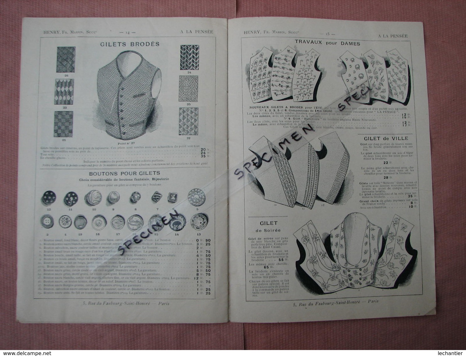 Henry à La Pensée 1903 Catalogue Bijoux Jeunes Filles, Cadeaux 1° Communion Voir Le Capuchon Window Visiere Mica - Textile & Vestimentaire