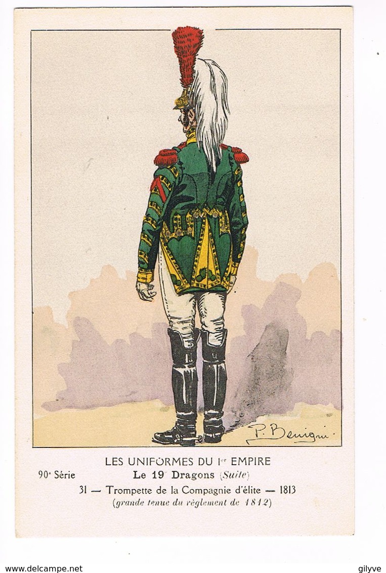 Uniforme.1er Empire. Le 19e Dragons.Trompette.   1812/13. Illustrateur P. Benigni . (49) - Uniformes