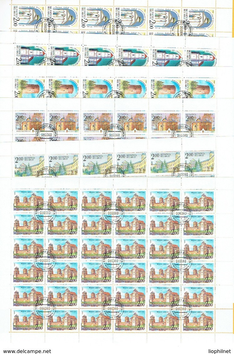 BIELORUSSIE, BELARUS 1992, ARCHITECTURE / CHURCHES, 6 Feuilles / 6 Sheets = 36 Sets, Oblitérés / Used CTO. - Belarus