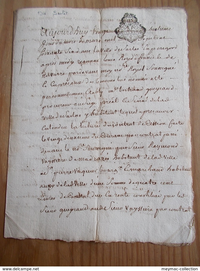 CACHET GENERALITE BORDEAUX 1757  Acte DORDOGNE 1766 SARLAT Sieur Gueyraud Procureur Au Présidial - Algemene Zegels