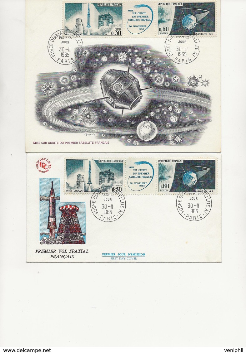 3 LETTRES + 1 CARTE PREMIER JOUR FUSEE DIAMANT ET SATELLITE FRANCAIS N° 1464 ET 1465 - 1960-1969