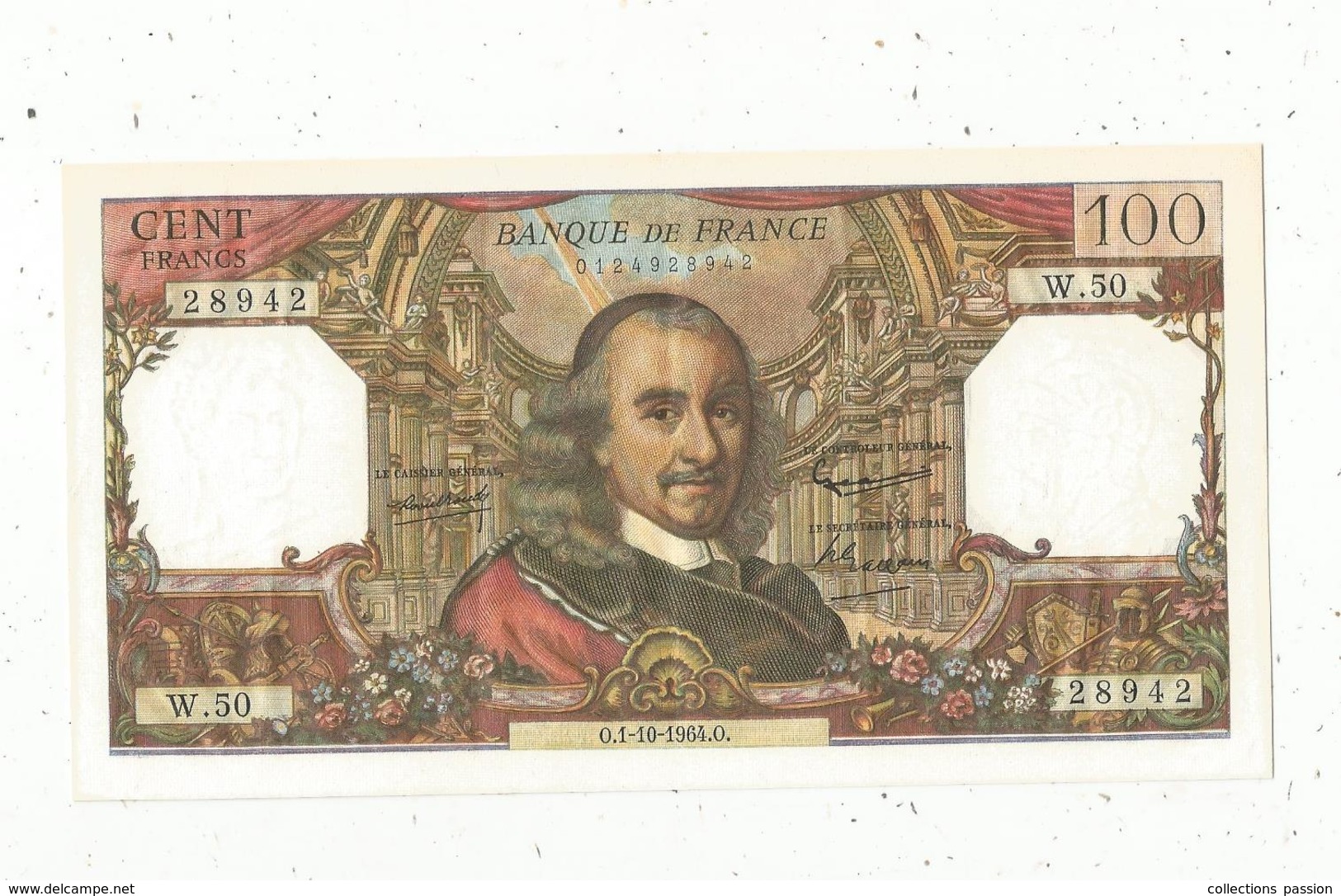 Billet , France , 100,  Cent Francs, Corneille , 1-10-1964 , 2 Scans, Frais Fr 1.95 E - 100 F 1964-1979 ''Corneille''