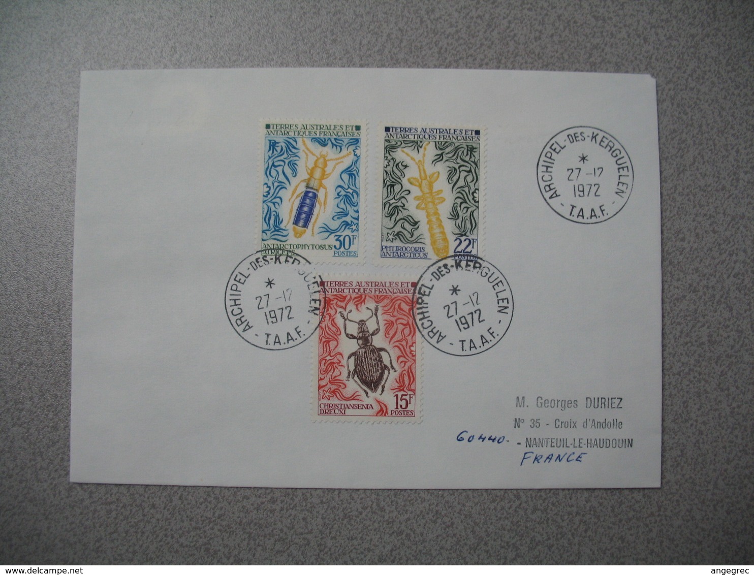 TAAF Lettre Archipel-des-Kerguelen Pour La France  N° 49 / 50/ 51  Du 27/12/1972 - Lettres & Documents