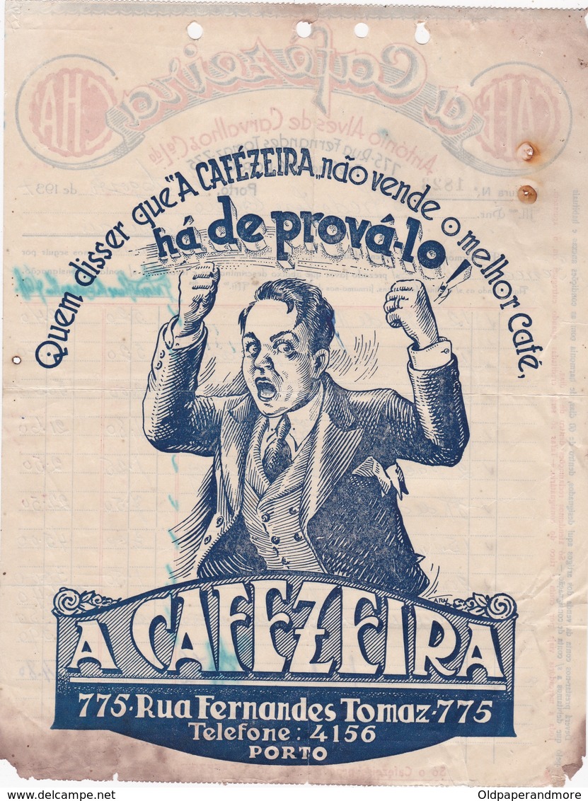 PORTUGAL COMMERCIAL INVOICE  - PORTO - A CAFEZEIRA - CAFÉ - CHÃ - COFFEE - 1937 - Portugal