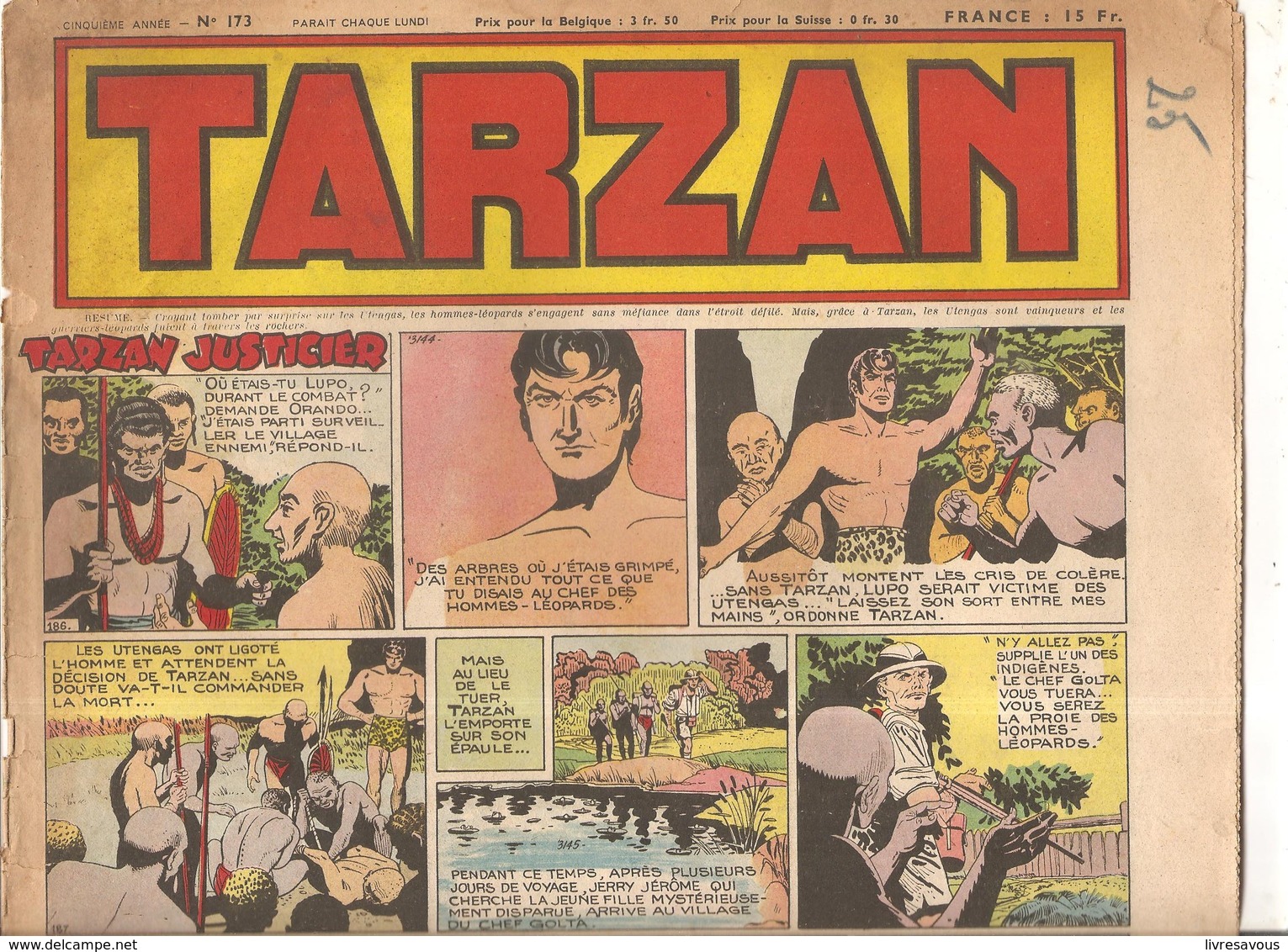 Tarzan Hebdomadaire N°173 Du 12 Janvier 1950 Tarzan Justicier - Tarzan