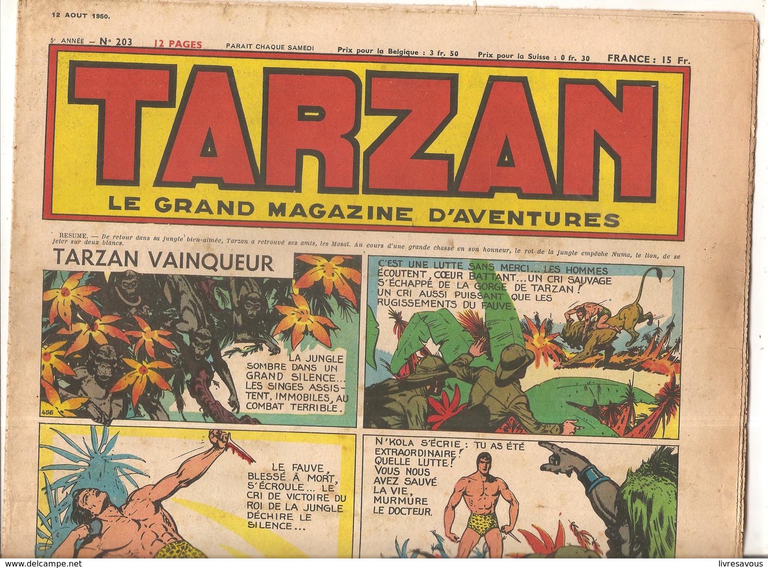 Tarzan Hebdomadaire N°203 Du 12 Août 1950 Tarzan Vainqueur - Tarzan