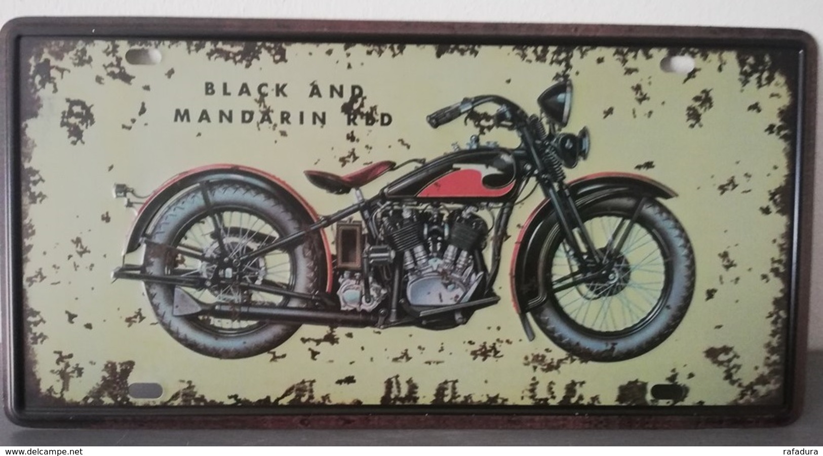 Rare Plaque Tôle HARLEY DAVIDSON BLACK MANDARIN RED Style EMAIL 15X30 VINTAGE ROUTE 66 - Motos