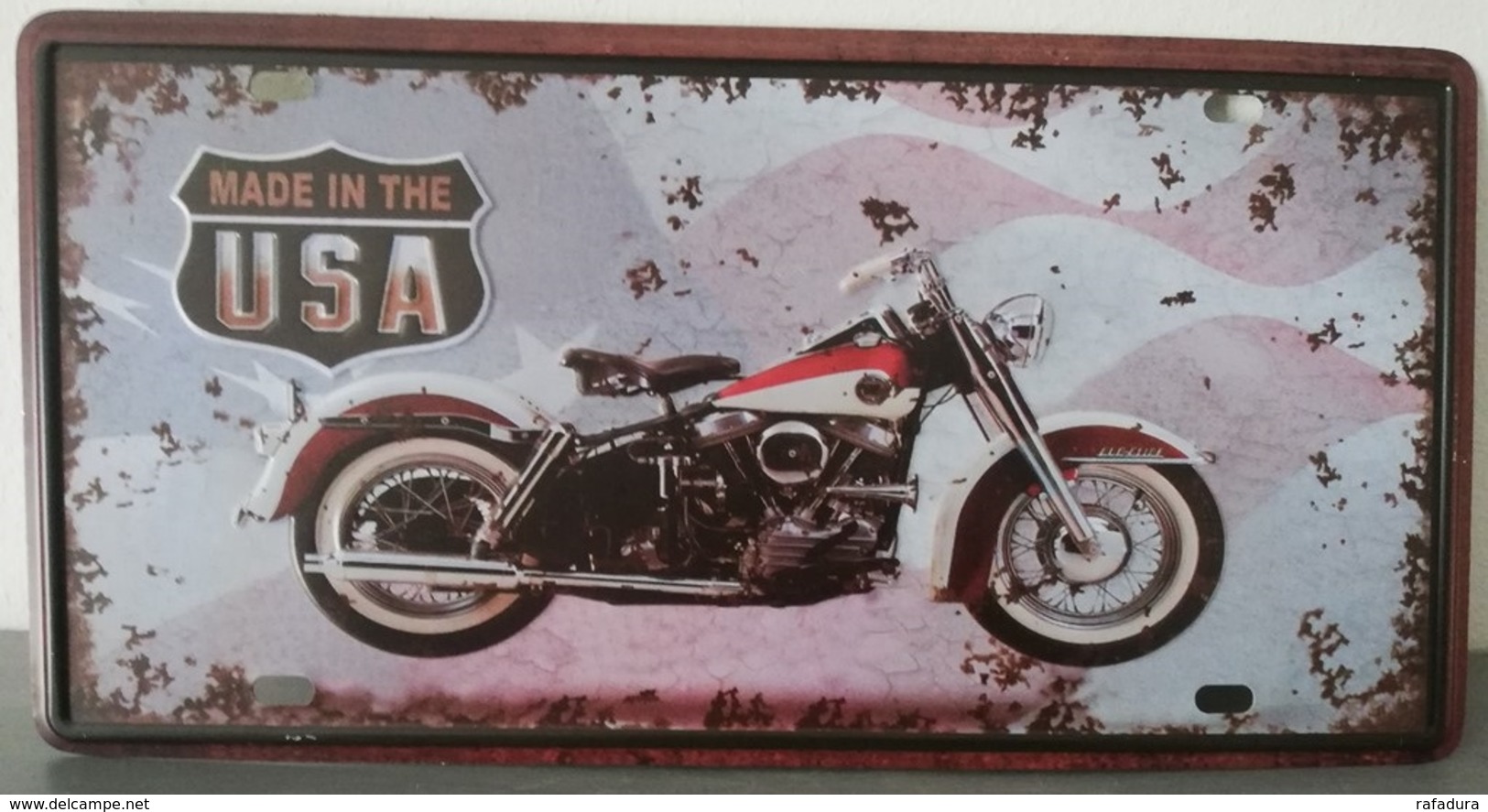 Rare Plaque Tôle HARLEY DAVIDSON ELECTRA GLIDE Style EMAIL 15X30 VINTAGE ROUTE 66 MADE IN USA - Motos