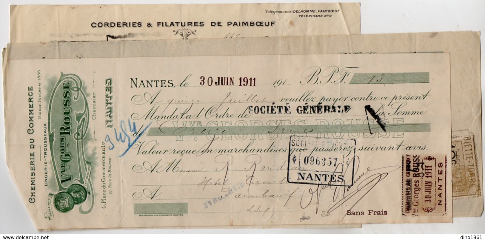 VP14.108 - Facture - Corderies & Filatures De PAIMBOEUF A. DELHOMME  & 3 Lettres De Change NANTES - 1900 – 1949