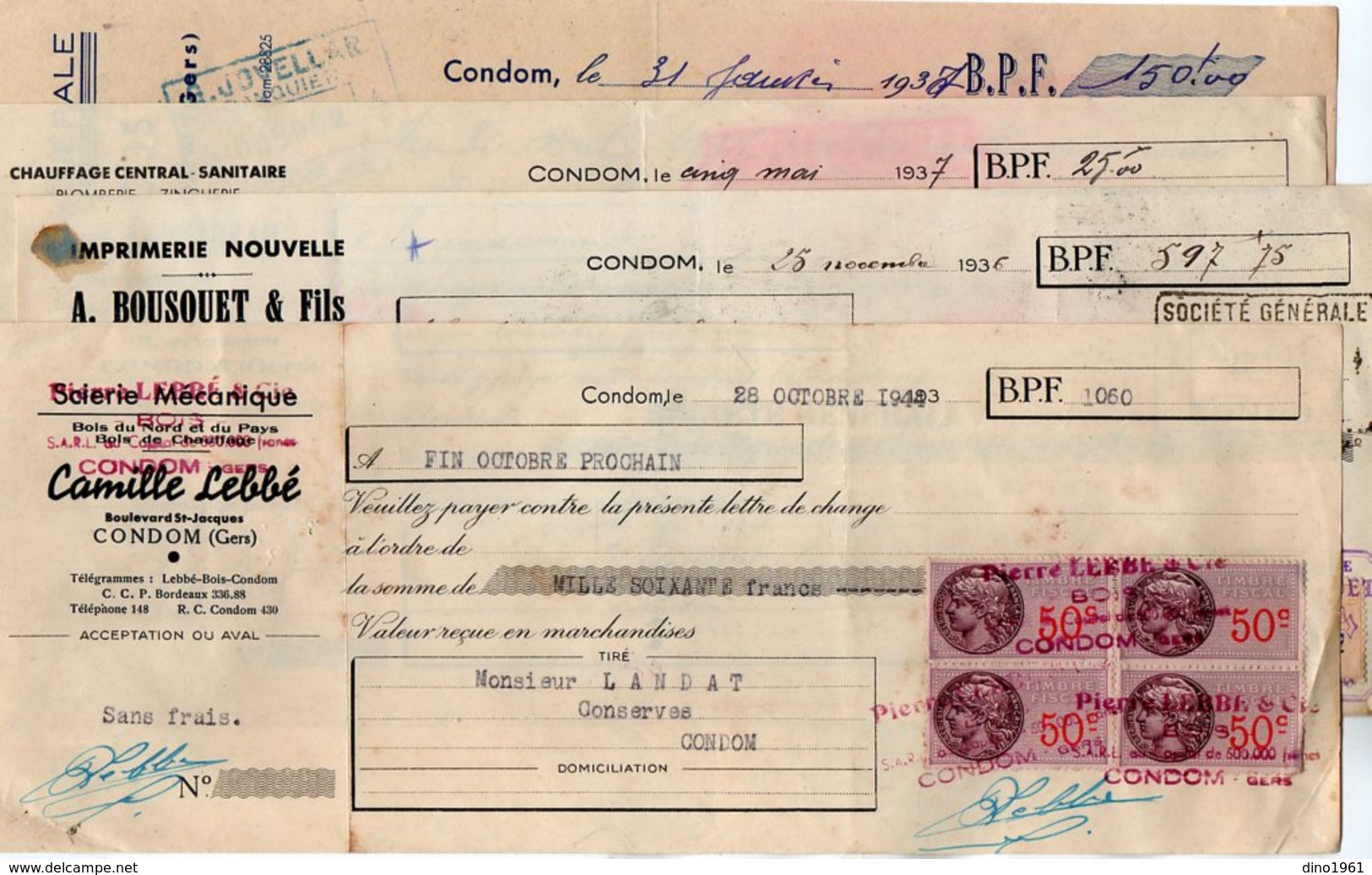 VP14.109 - Lot De 17 Lettres De Change à CONDOM ( Gers ) - Letras De Cambio