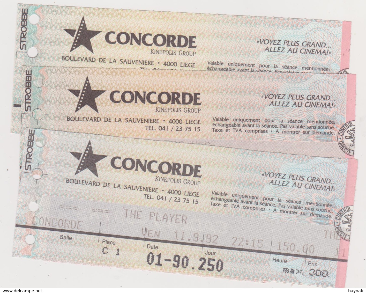 LIEGE, BELGIE  --  CINEMA PALACE, CINEMA CONCORDE, OPERA   --  31 +3 + 12  ~~  46  TICKET - Eintrittskarten